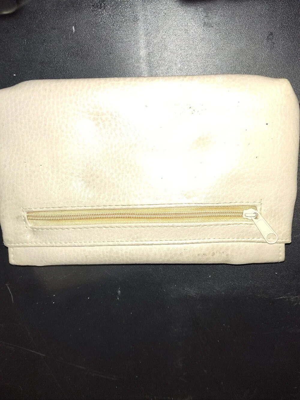 Cream Leather Women's Clutch with Embossed Crest
